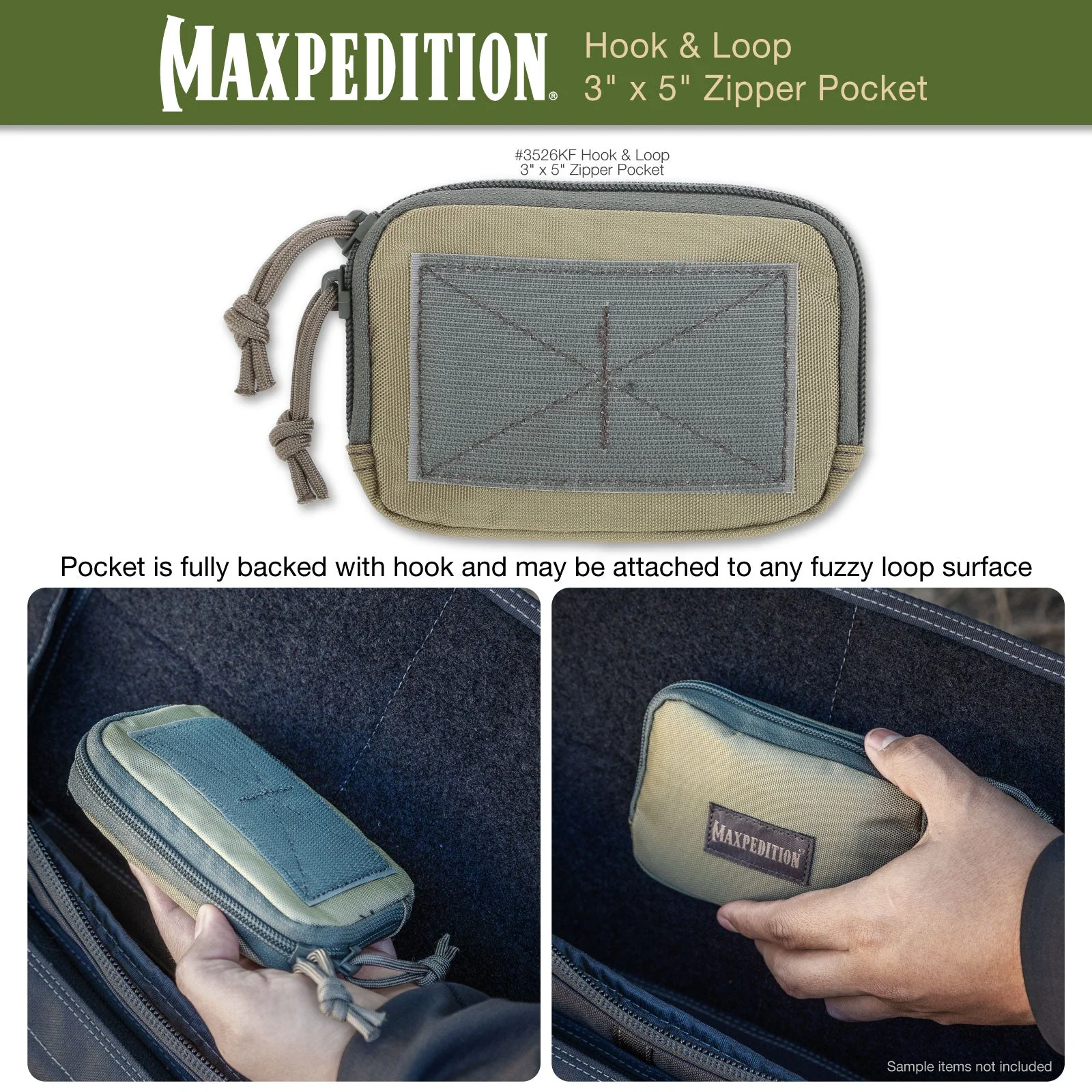 Hook & Loop 3" x 5" Zipper Pocket (Buy 1 Get 1 Free. Mix and Match in Multiples of 2. All Sales Final.) - Image 3