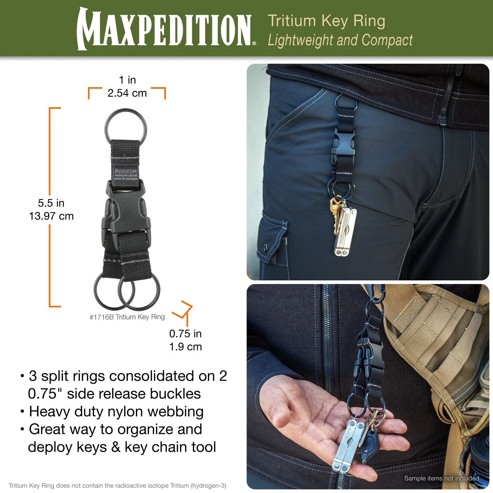 Tritium Key Ring (Buy 1 Get 1 Free. Mix and Match in Multiples of 2. All Sales Final.) - Image 2